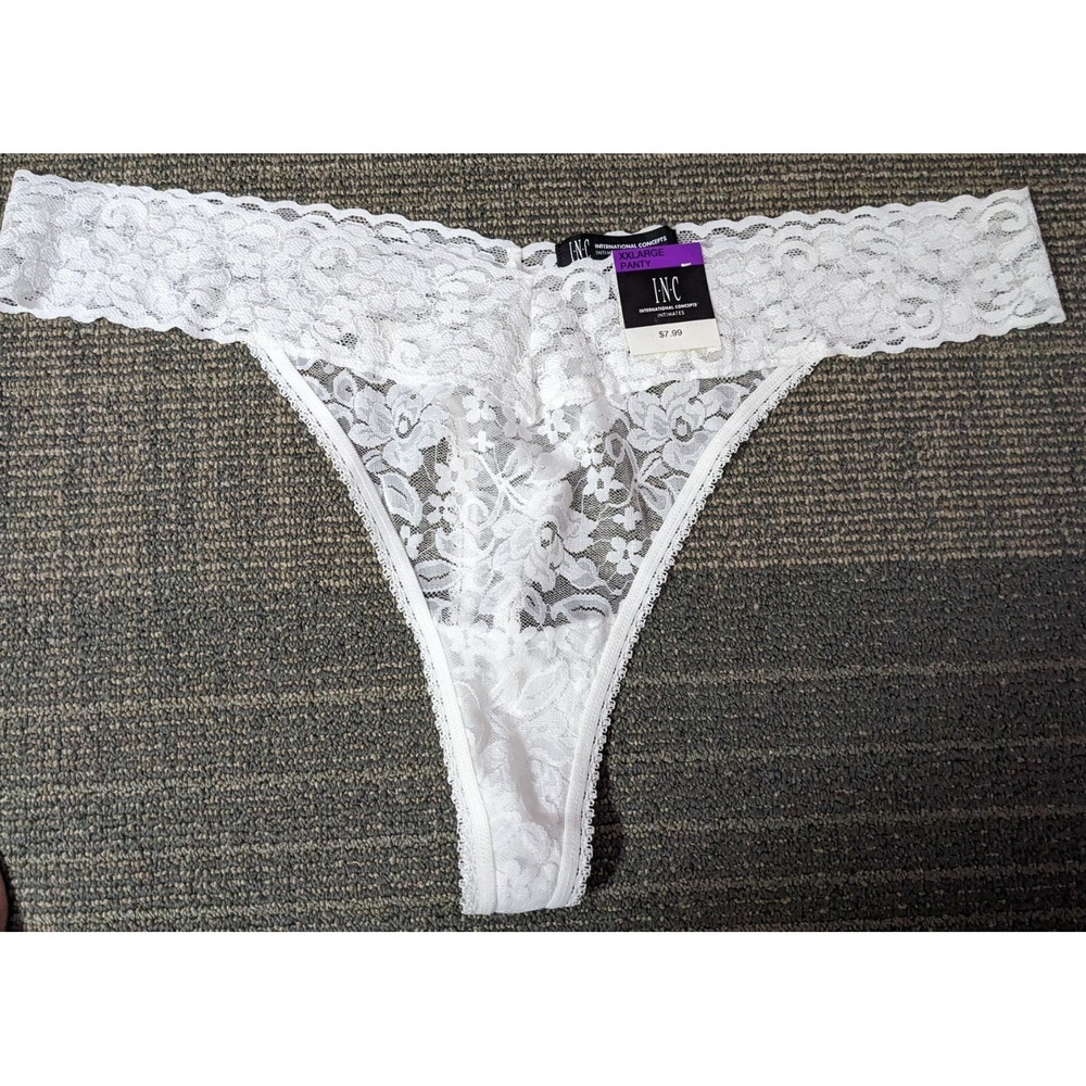 Women's White Lace Thong Panty Plus 3X‎ Underwear Bridal NWT INC Panties